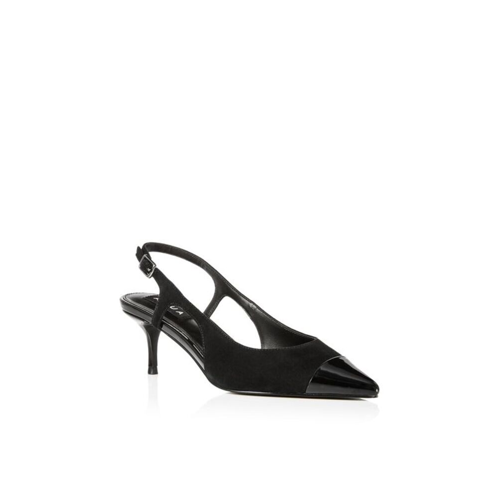 AQUA Womens Black Mixed Media Koko Pointed Toe Kitten Heel Slingback 6.5 M
